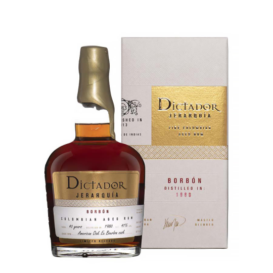 Bouteille de Dictador Jerarquía 1980 Bourbon, un rhum d'exception pour les collectionneurs.