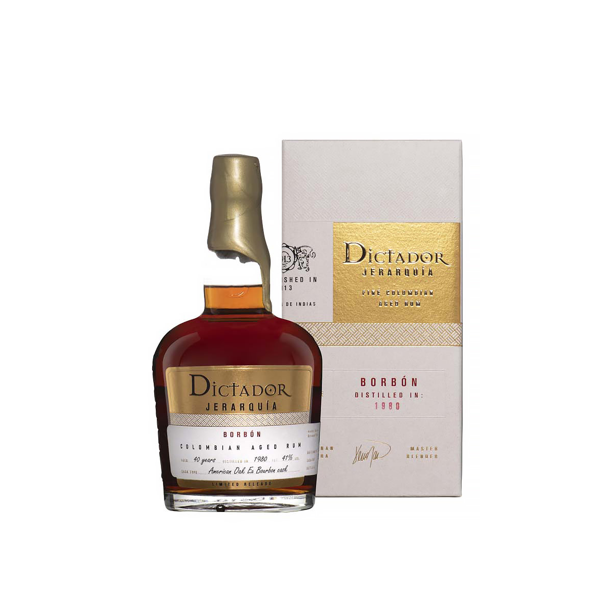 Bouteille de Dictador Jerarquía 1980 Bourbon, un rhum d'exception pour les collectionneurs.