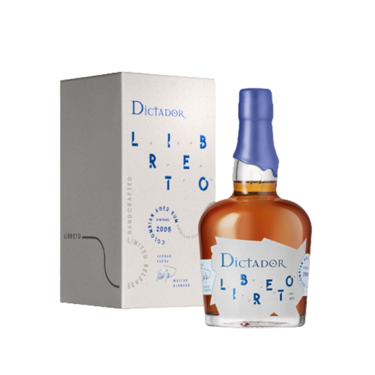 Bouteille de Dictador Libreto 2005 American Oak, un rhum de qualité vieilli en fûts de chêne américain.