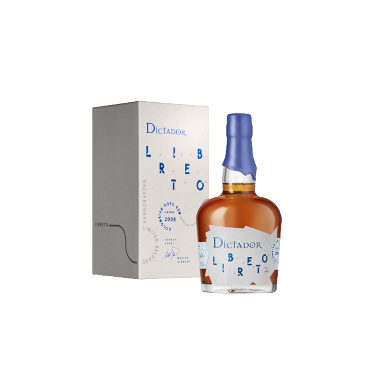 Bouteille de Dictador Libreto 2005 American Oak, un rhum de qualité vieilli en fûts de chêne américain.