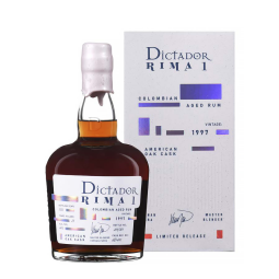 Bouteille de Dictador Rima 1997 American Oak, un rhum de qualité vieilli en fûts de chêne américain.