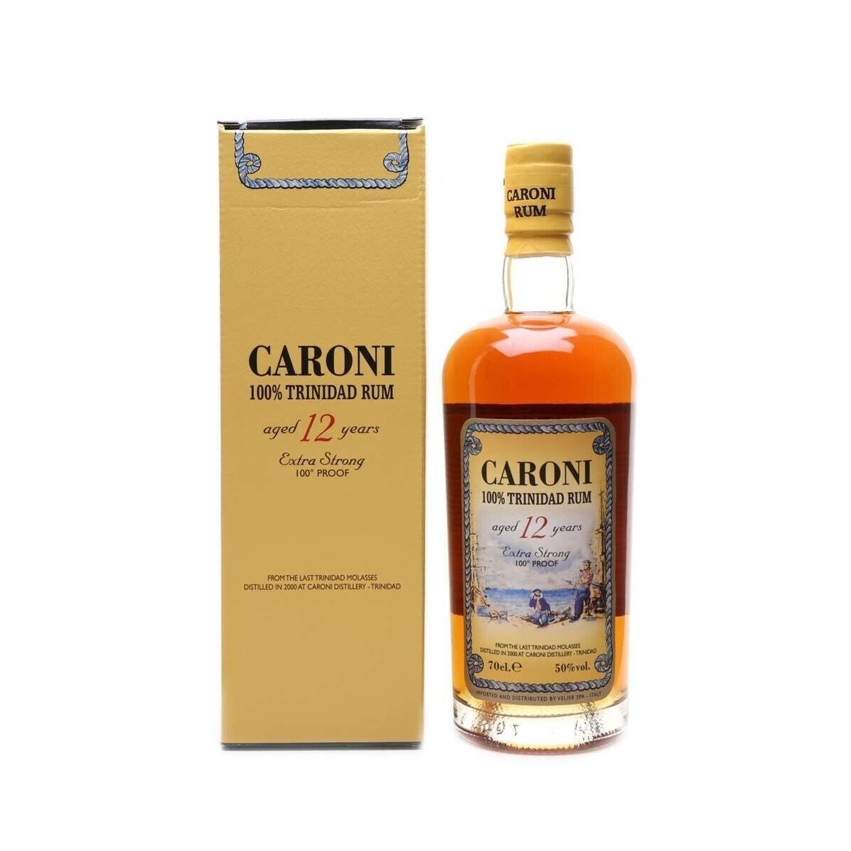 Bouteille de rhum Caroni 12 ans 2000 Velier, une rareté appréciée par les amateurs de rhum.